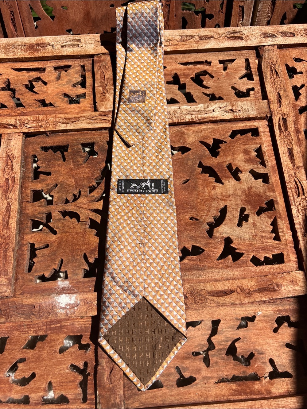 Hermès Orange Geometric Silk Tie